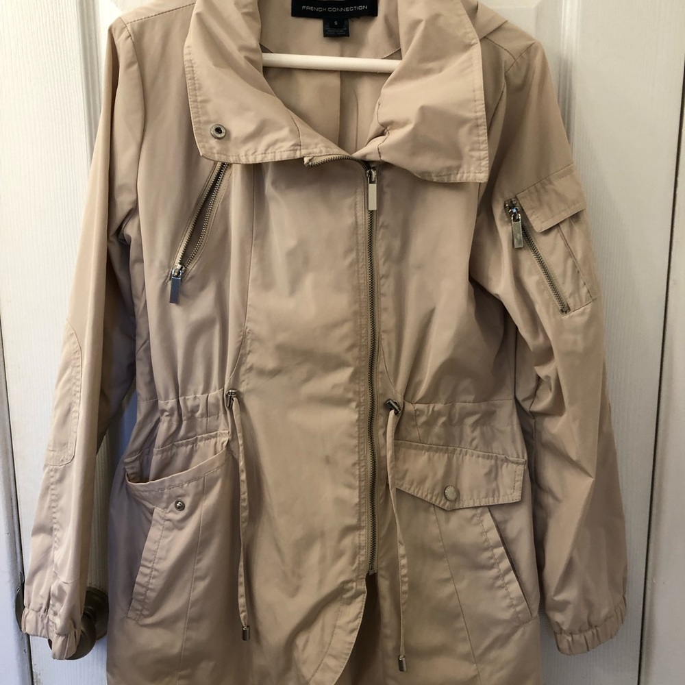 French Connection Tan Utility Jacket High Collar Lightweight